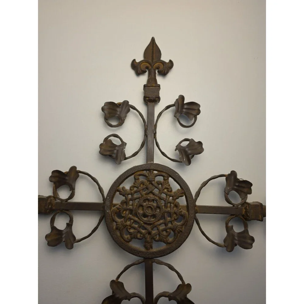 Vintage Heavy Cast Iron Cross Ornate Large 29.5